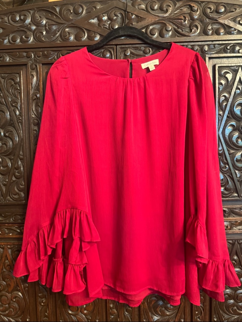 NWOT Cotton Bleu Women's Red Ruffle-Sleeve Blouse